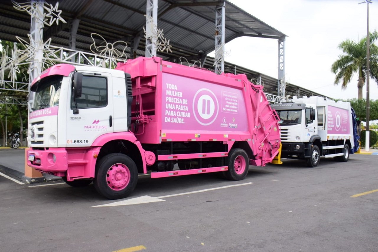 Caminhões De Lixo Cor De Rosa Circulam Em Campanha De Conscientização Da Prefeitura De Manaus